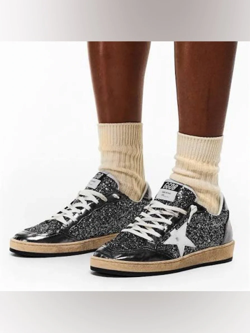Golden Goose Ball Star Sneaker Gray/Purple/Glitter/Leather/White 38 New in Box